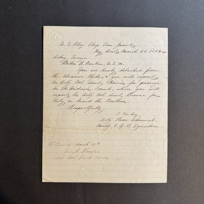 #ad 1864 Civil War Navy Letter Signed Rear Admiral Theodorus Bailey USS San Jacinto $475.00