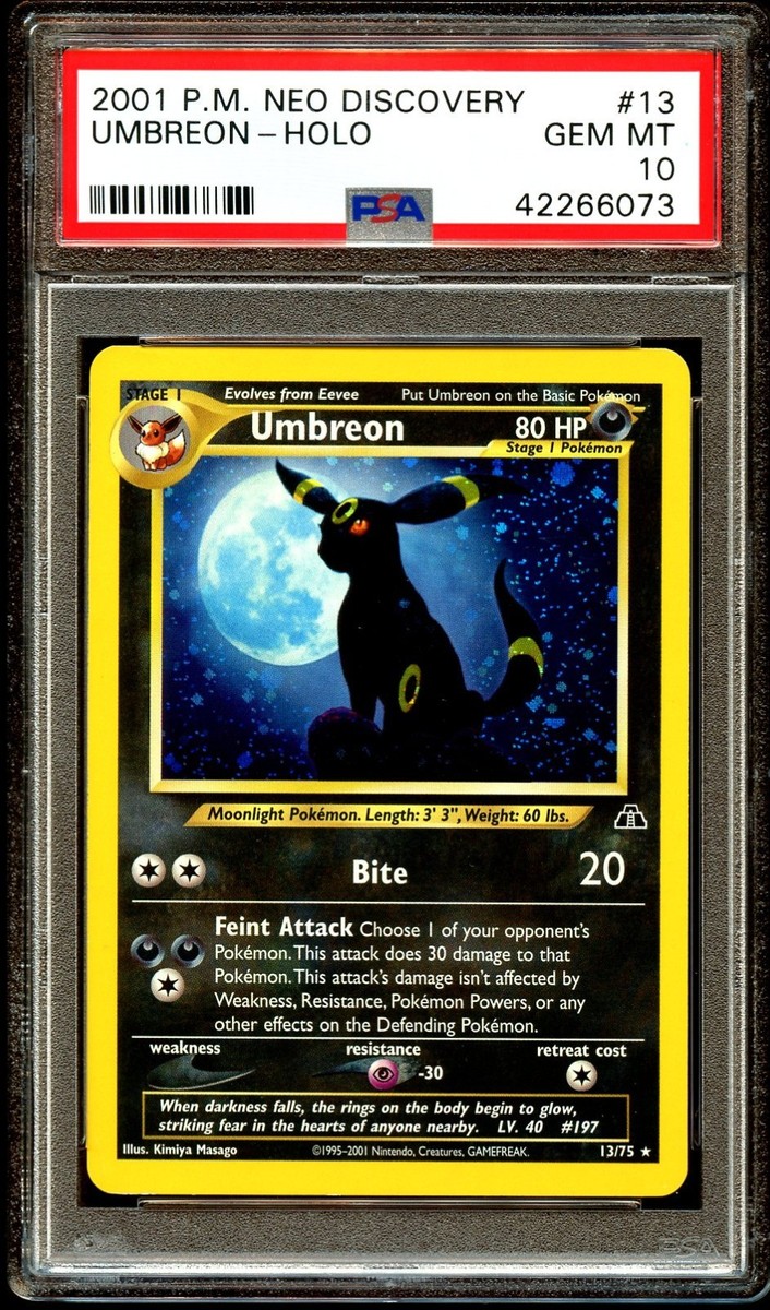 PSA 10 GEM MINT Umbreon 13/75 HOLO Neo Discovery RARE Pokemon Card