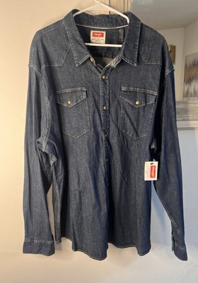Wrangler Men's Blue Denim Button-Up Long Sleeve Shirt 3XL Big & Tall Pockets