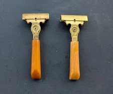 2 Schick Injector SAFETY Razors Bakelite Handles Gold Tone