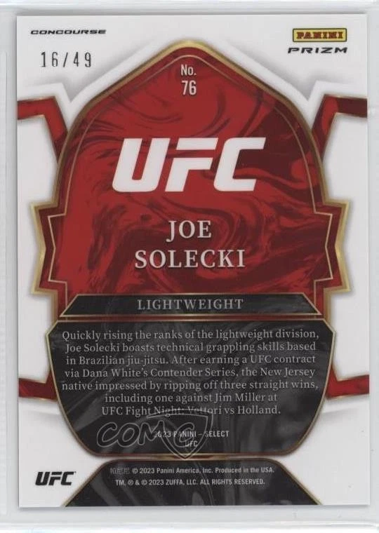 2023 Panini Select UFC Concourse H2 Blue Disco Prizm /49 Joe Solecki Rookie RC - Image 2 of 2