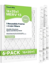 Future Way 16x20x1 Air Filters MERV 13, 6 Pack with Reusable Frame, MPR 1900 AC