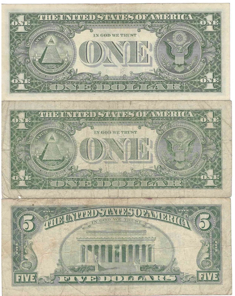 3 x 1985 Federal Reserve Alignment Error Notes 2 x $1 & 1 x $5 - Image 2 of 2