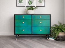 Mid Century Low Chest Of Drawers, Hand Painted Herbert Gibbs