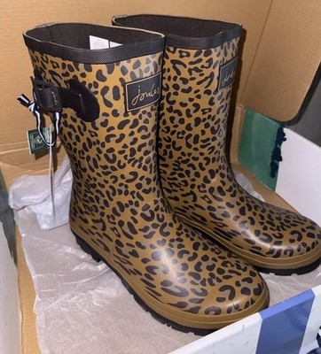 Joules Women Mid Height Adjustable Wellies Tan/Brown Leopard