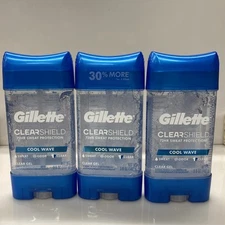 3 X Gillette Clear Shield Cool Wave Gel 72Hr Antiperspirant/Deodorant 3.8 oz ea