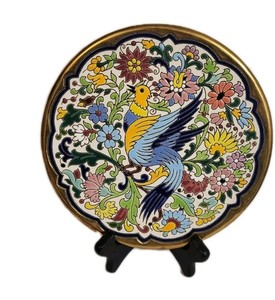 Vtg Sevillarte Plate Goldtine Trimmed Hand Painted Bird Plate J. Moreno  9"