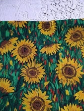 REMNANT Vintage Painted Sunflower Fields Fabric Cotton 17" L x 30" W