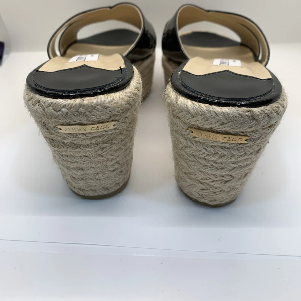 NUEVO EN CAJA JIMMY CHOO PAISLEY Negro Patente Cuña Slide Sandalia Zapato Talla 42 Foto 3 de 4