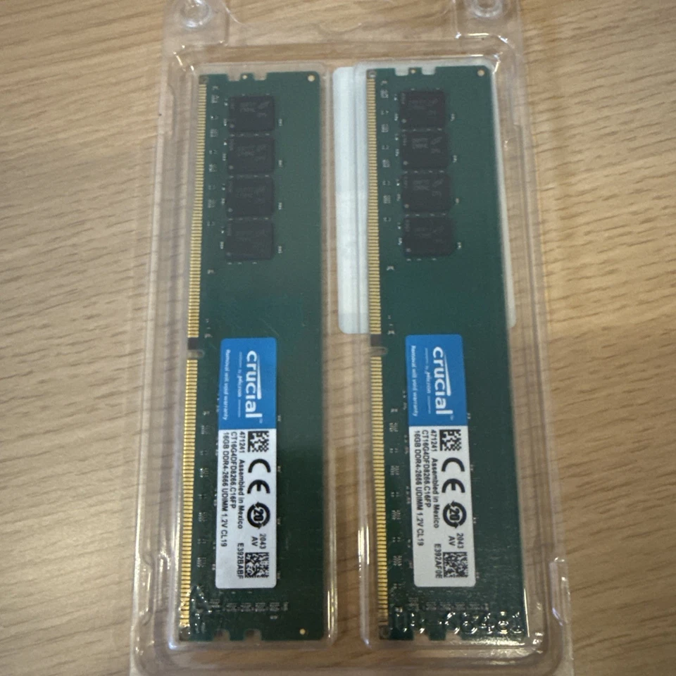 Crucial Kit 32GB (2x 16GB) 2666MHz DDR4 UDIMM 1Rx8 Desktop Memory CT16G4DFS8266 - Image 3 of 3
