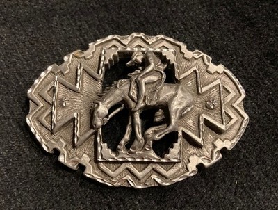 Vtg End of Trail Belt Buckle Native American Indian EJC 1995 Silver Tone Western