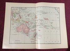 1901 Color Book Plate Map OCEANIA - Micronesia Polynesia Australia South Pacific