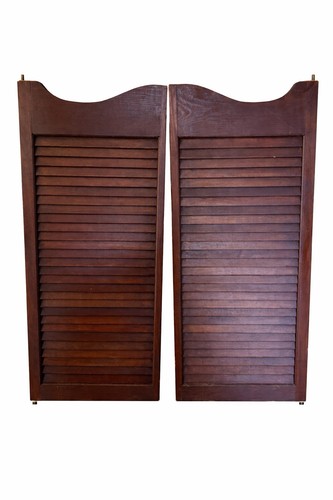 Vintage Dark Wood Saloon Swinging Kitchen Doors 42x17.25 Louvered Farmhouse Pair