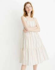 Madewell Textural Rainbow Stripe Cotton Tiered Dress Size 4 Coastal Vacation