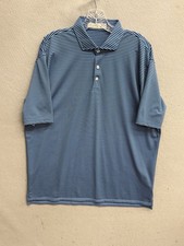 Holderness Bourne Polo Shirt Mens XL Light Blue Striped Performance Golf