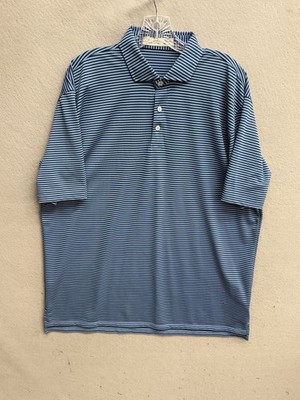 Holderness & Bourne Polo Shirt Mens XL Light Blue Striped Performance Golf