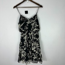 Express Sleeveless Mini Dress Womens Small Black Bamboo Floral Print Tropical