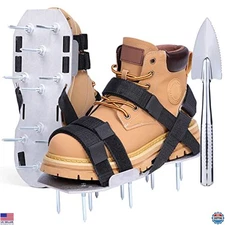 Ohuhu Aluminum Lawn Aerator Shoes - Durable 2.2" Spiked Sandals with Shovel