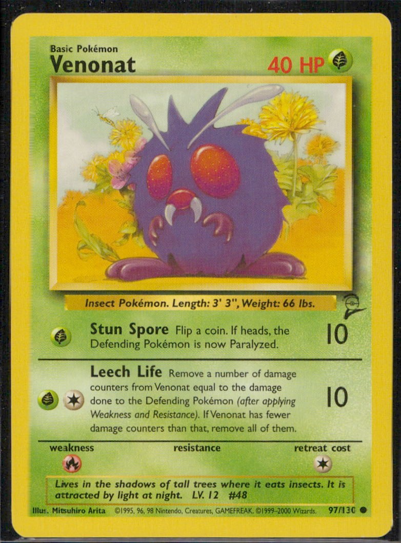 Venonat Base Set 2 97/130 NM vintage Pokemon TCG Mitsuhiro Arita