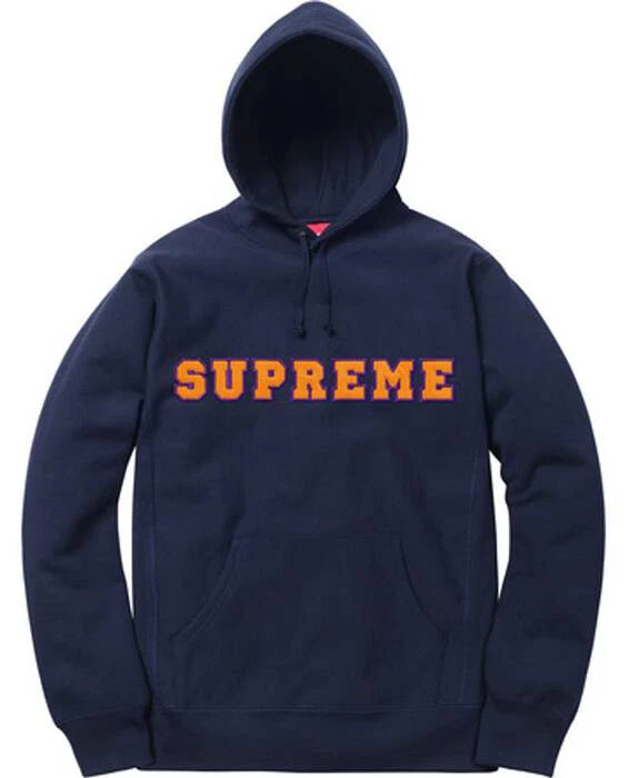 Pull à capuche 100 % authentique logo Supreme Core Collegiate marine M 