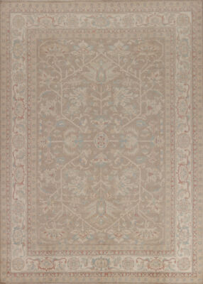 Vegetable Dye Light Brown Wool Hand-made Floral Oushak Living Room Area Rug 8x10