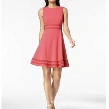 Calvin Klein Pink Circle Trim Fit & Flare Stretch Crepe Sleeveless Dress Size 8