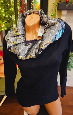 NWT NY&C 7th Avenue Sequin Off Shoulder Knit Top GORGEOUS Sz Small