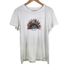 Life is Good Crusher Tee Tshirt Womens Size L Stars and Stripes Sunflower
