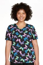 NEW NWT Sz Medium Stretchy Butterfly Nurse Medical Hospital Uniform Scrub Top