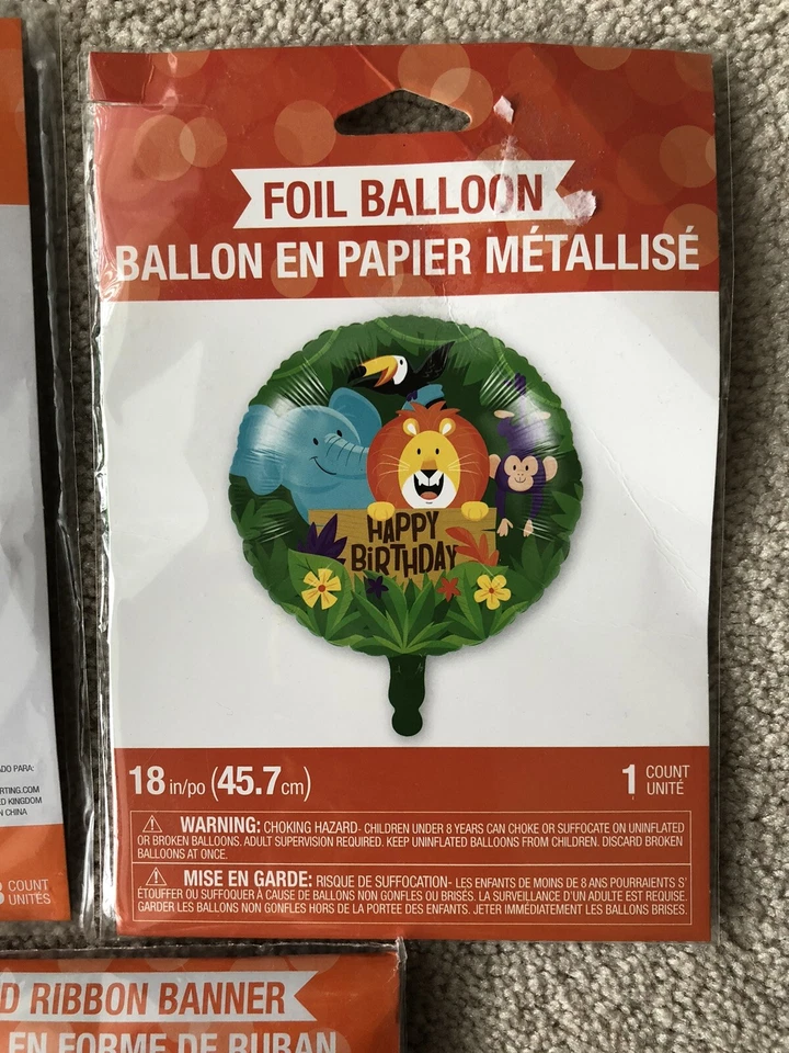 Jungle Safari Hanging Cutouts, Shaped Ribbon Banner, Foil Ballon Birthday Set - Image 3 of 4
