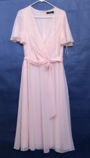 Lauren Ralph Lauren Chiffon Belt Georgette Dress 8 Pink Opal Flutter Sleeve Line
