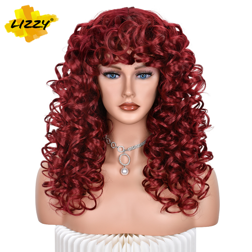 Peluca de pelo sintética rizada suelta corta roja marrón cobre jengibre cosplay con flequillo - Imagen 32 de 33