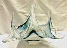 Vintage Murano Italian Art Glass Basket White/Teal Modern Glass Swirl