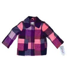 Cat & Jack Brand ~ Girls' Purple Plaid Jacket/Peacoat ~ Size 18 Months