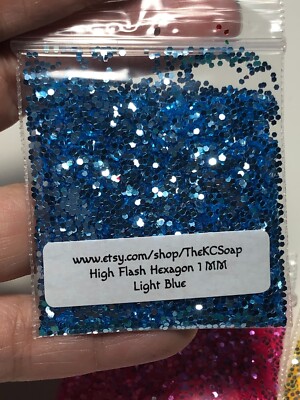 50g Solvent Resistant HIGH FLASH HEXAGON 1MM Glitter LIGHT BLUE ART Nail Craft