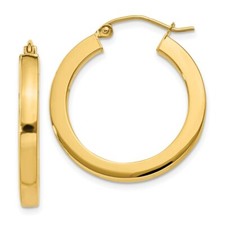 Real 14kt Yellow Gold 3mm Polished Princess Square Hoop Earrings