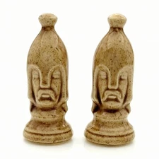 Vintage Duncan Mold Glazed Ceramic Chess Pieces Set of 2 Pawns Lt Brown 2 7/8"