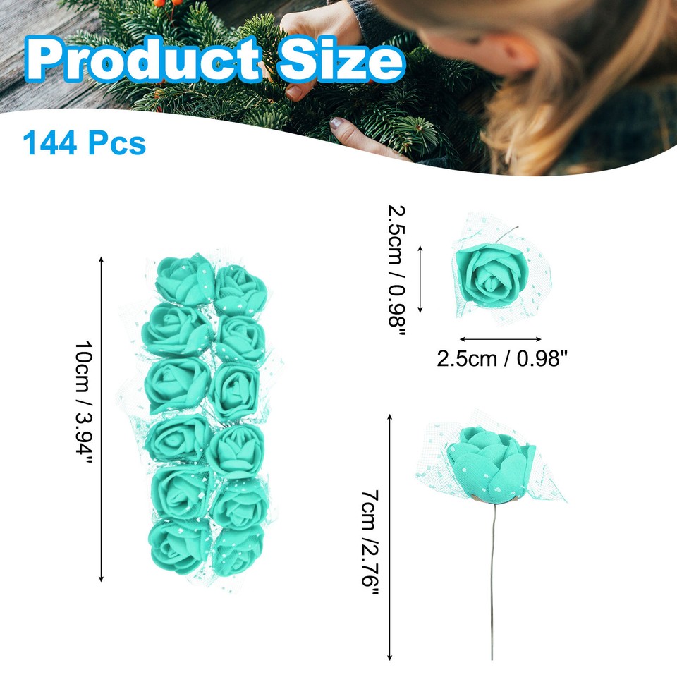 144Pcs 0.98" Mini Rose Artificial Flower Heads Bulk with Stem & Gauze
