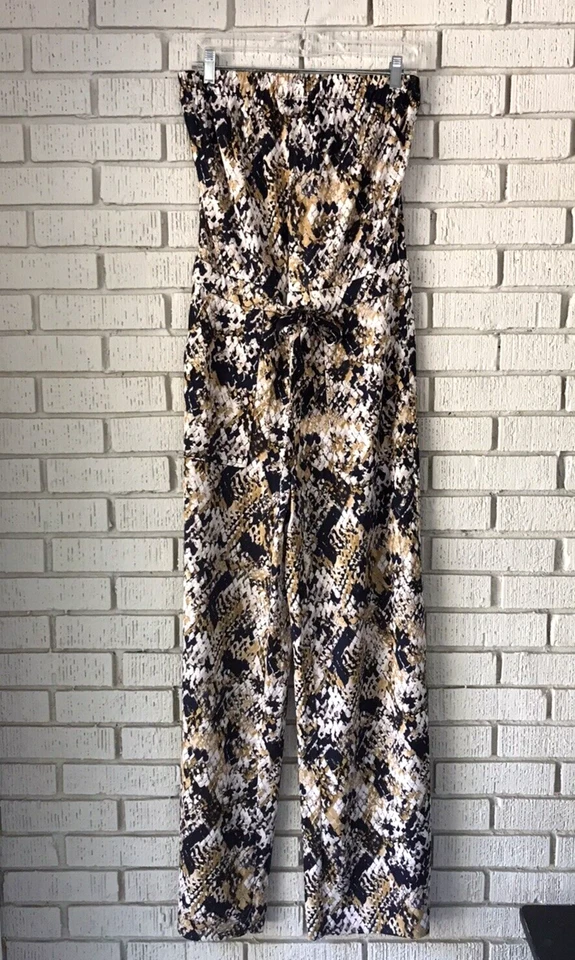 Macacão DIANE VON FURSTENBERG DVF malha de seda sem alças azul dourado creme tamanho 10 - Imagem 4 de 4