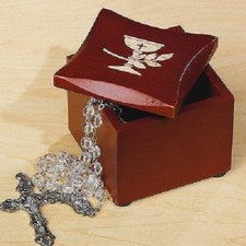 First Communion Rosary BOX Solid wood satin finished carved chalice accent 56791