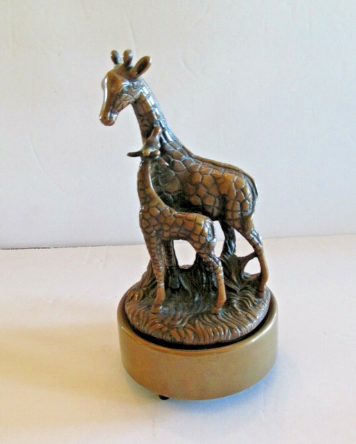 Bronze Colored Metal Giraffe and Giraffe Baby Revolving Musical Music