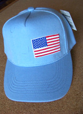American Flag patch hat cap adjustable kids hook loop lt blue FREE SHIP c45966