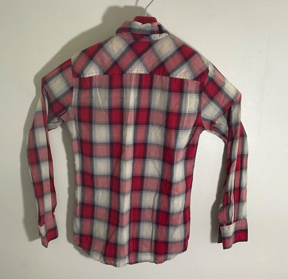Ambiguous Mens Red Plaid Button-Up Shirt Size S 55% Cotton 45% Polyester Long Sl - Image 3 of 3