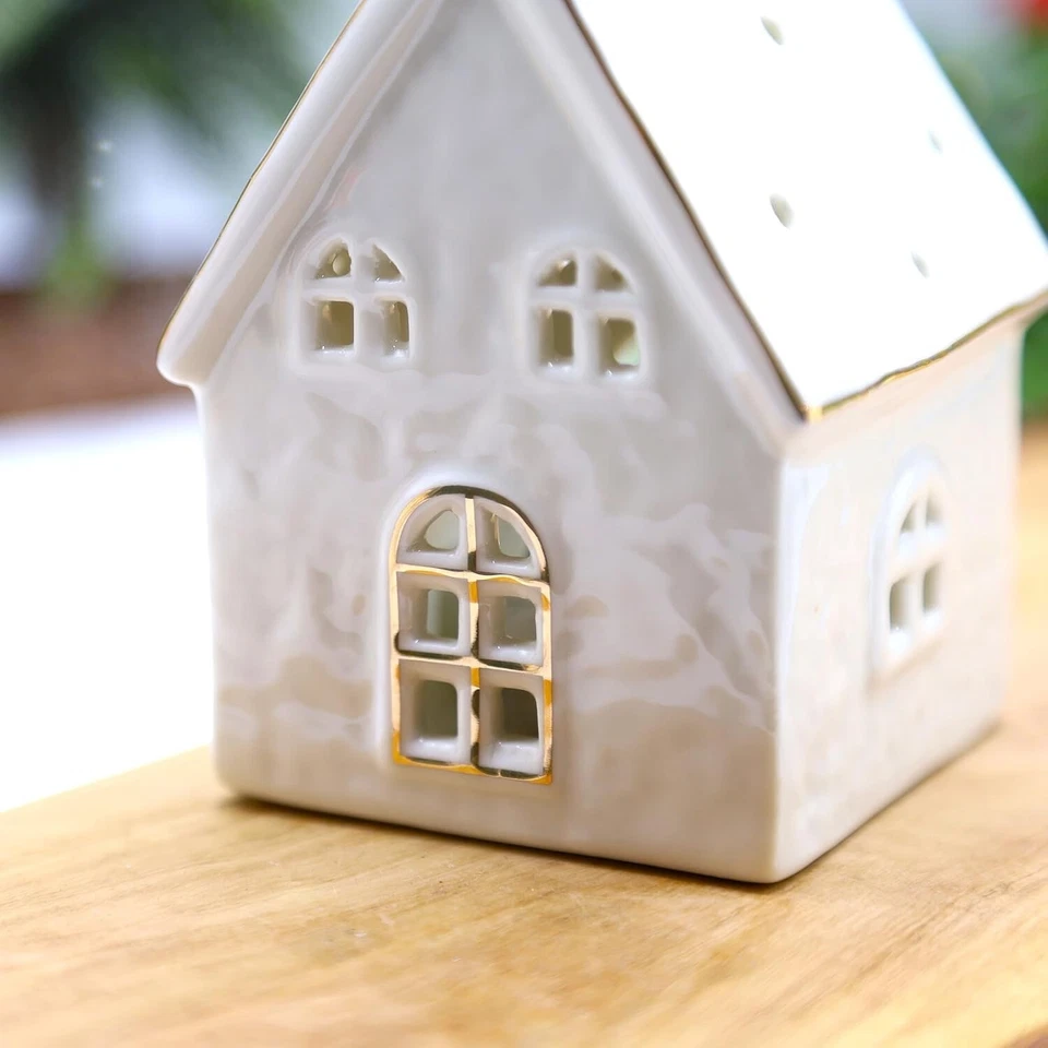 Ceramic White Tealight House Indoor Tealight Holder Xmas Festive Gift Home Decor - Image 4 of 4