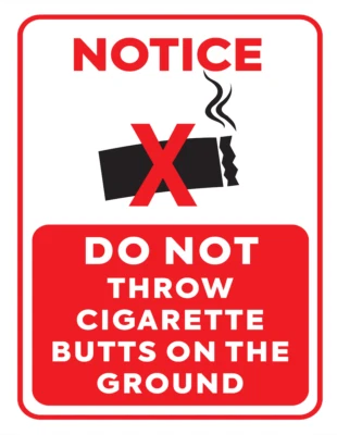 Do Not Throw Cigarette Butts On The Ground Sign Adhesive Sticker 125mm x 160mm