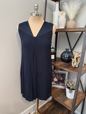 Vince Navy Blue V Neck Matte and Shine Sheath Dress Style Quiet Luxury SIZE SM