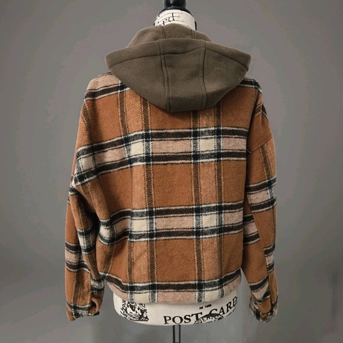 Plaid Shacket Jacket with Hood Trendy Layering Piece Oversized Style Sz M - Bild 3 von 7