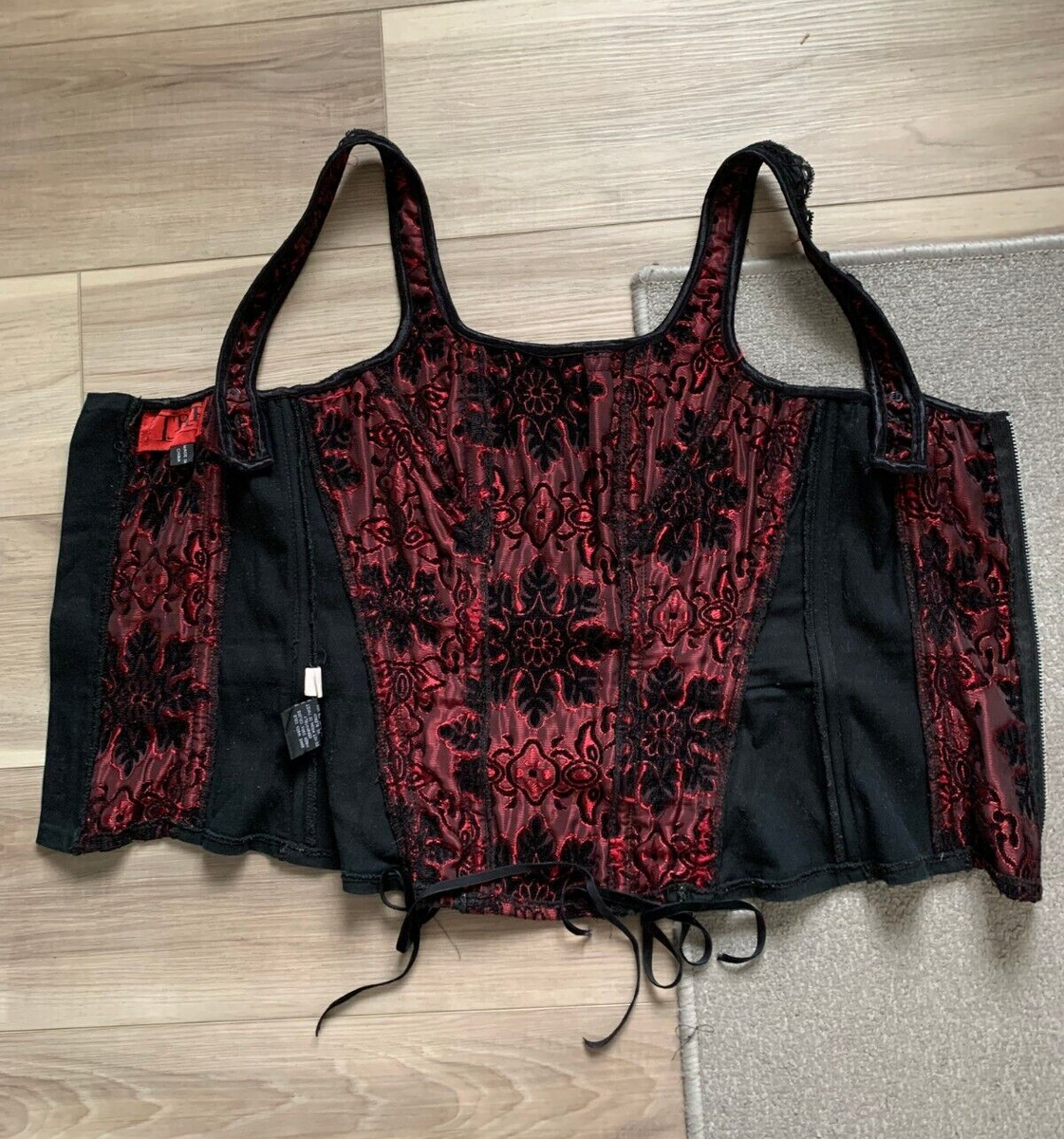 vintage Y2K Tripp NYC Red & Black Pattern Corset Top Goth vintage Y2K Tripp NYC Red & Black Pattern Corset Top Goth