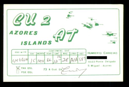 1 x QSL Card Radio Portugal Azores Islands CU2AT 1981 ≠ A173 - Picture 1 of 2