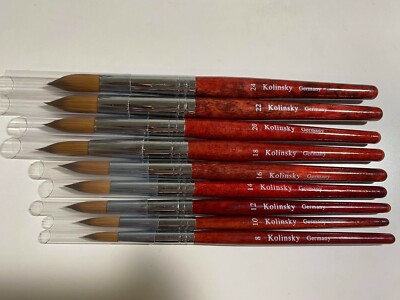 Acrylic Kolinsky Nail Brushes Sizes 8-24 Nail Art Brush RED Wood